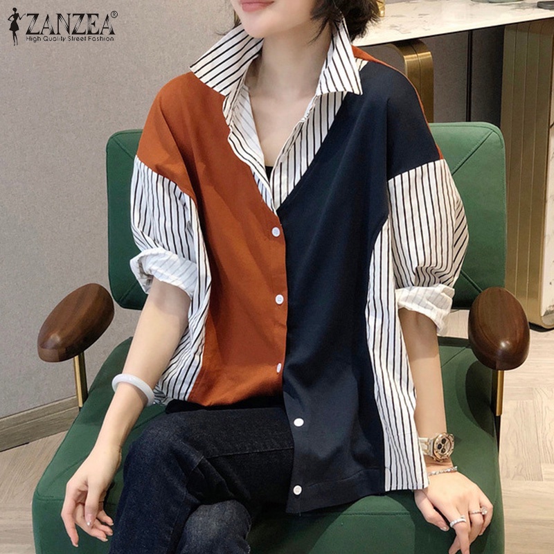 ZANZEA Áo Sơ Mi Nữ Tay Dài Họa Tiết Sọc Thời Trang Phong Cách Hàn Quốc
