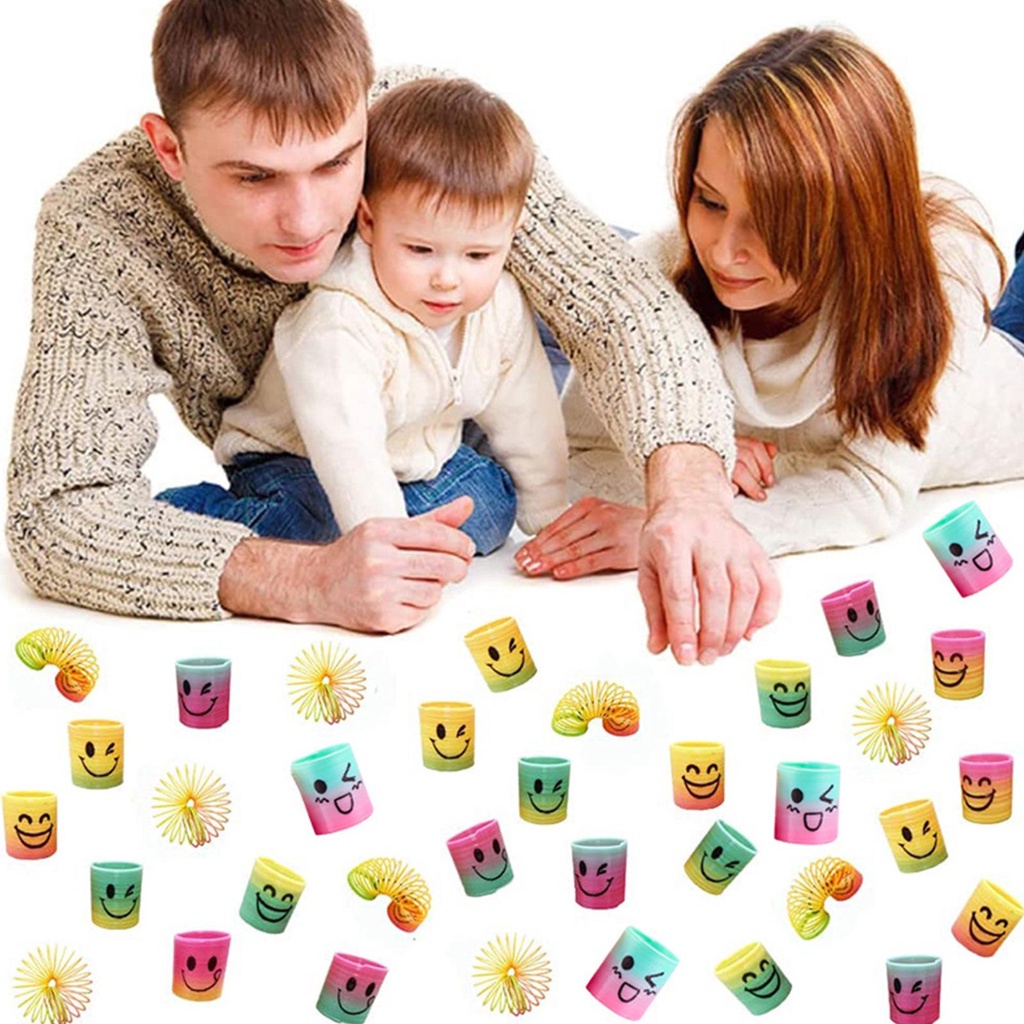 Đồ Chơi Lò Xo Tròn Mini Bằng Nhựa Hình Mặt Cười Màu Cầu Vồng Cho Bé E7I3