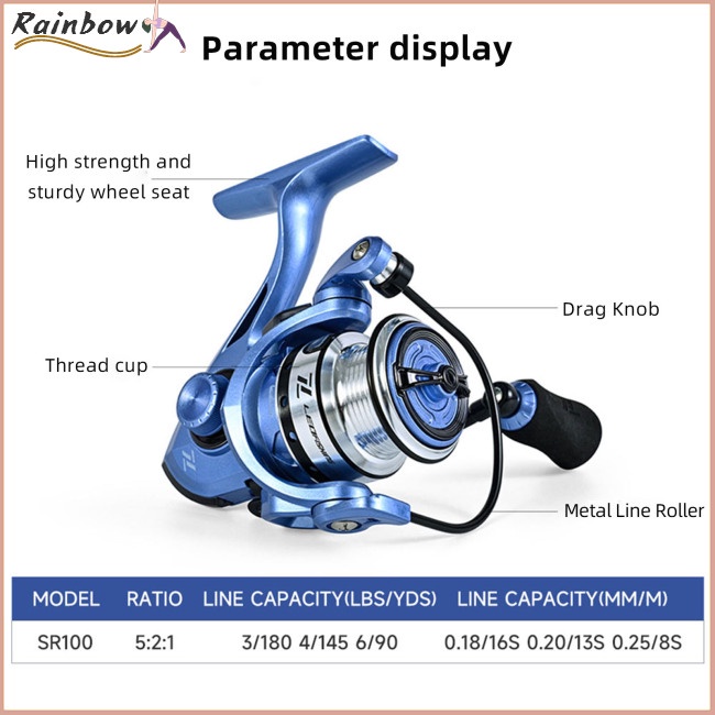 Máy Câu Cá Mini Sr100 Với Tay Cầm Có Thể Đảo Ngược Tỷ Lệ 5.2: 1 12kg Max