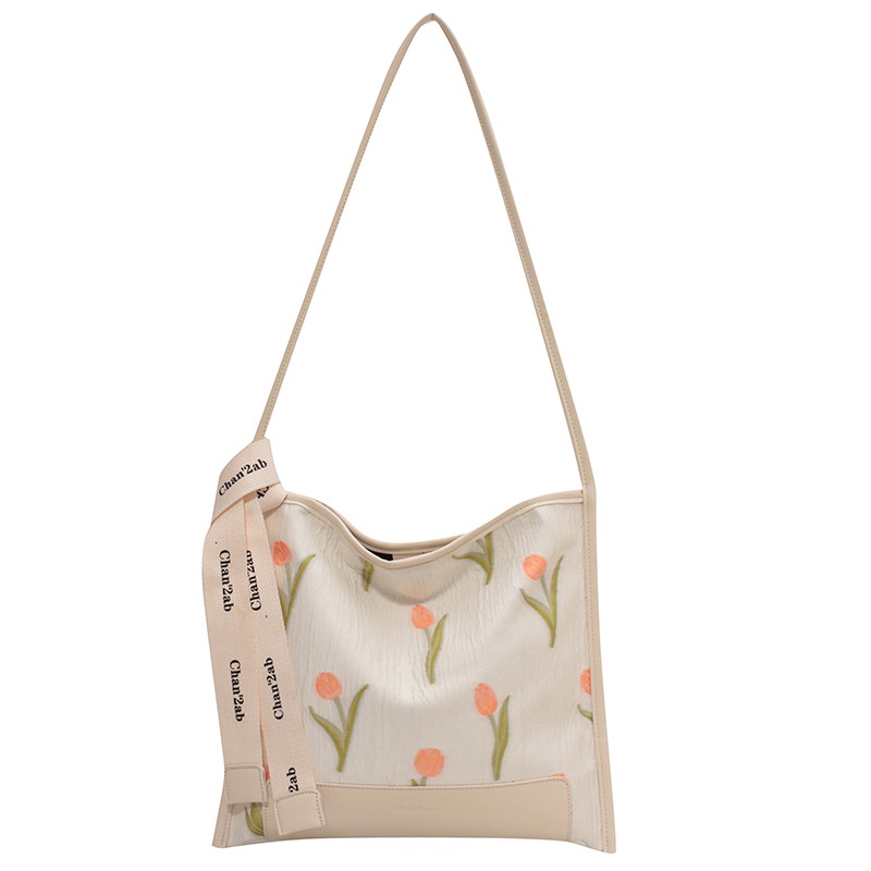 Túi tote Đeo Vai Sức Chứa Lớn Thêu Họa Tiết Hoa tulip Dễ Phối Đồ Thời Trang Cho Nữ