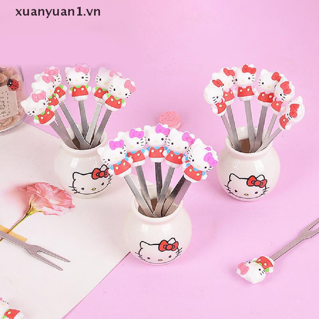 Set 6 Nĩa Ăn Trái Cây Tráng Miệng Hình Hello Kitty Dễ Thương