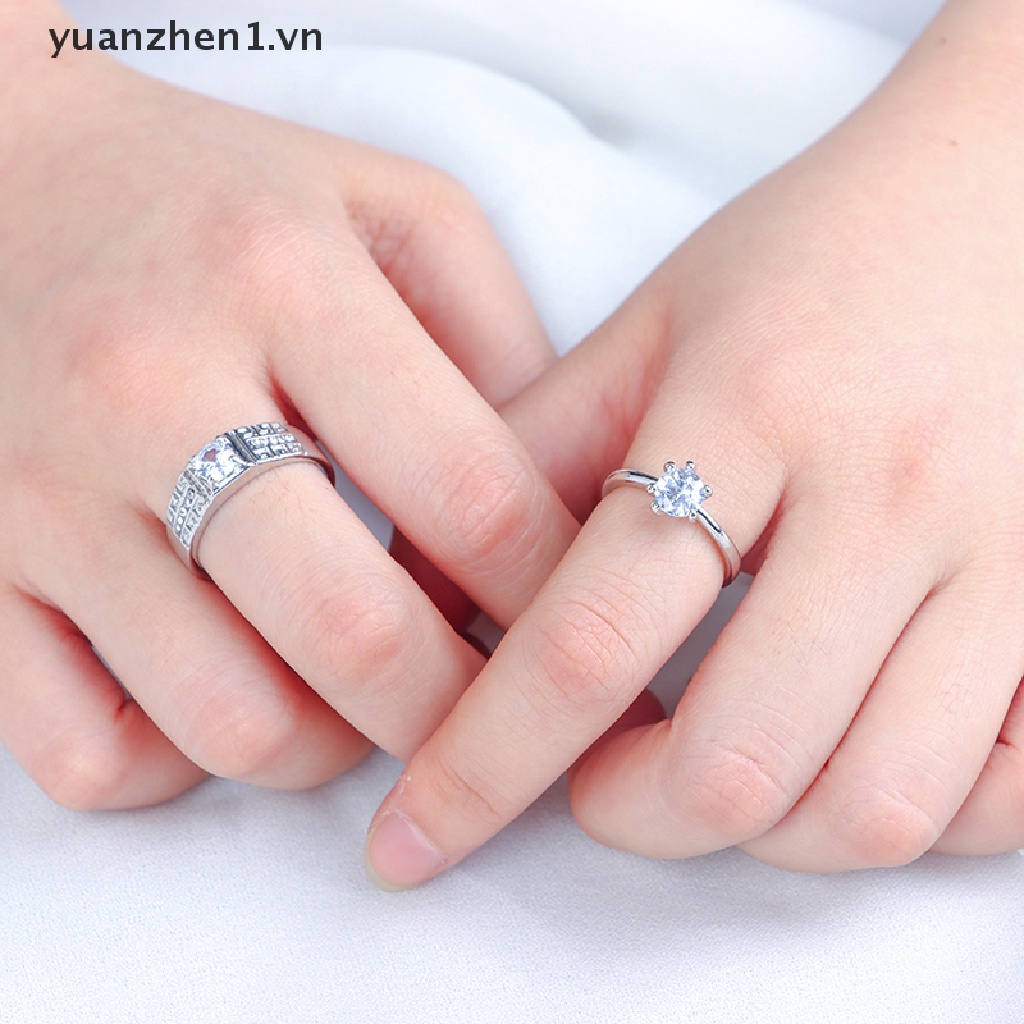 1 Cặp Nhẫn Đính Hôn Đính Đá Cổ Điển Có Thể Điều Chỉnh Kích Thước