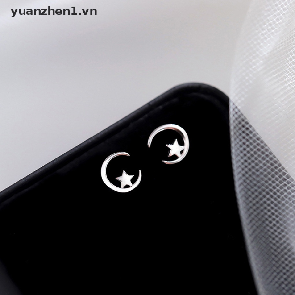 Khuyên Tai Bạc Mini Hình Trăng Sao Thời Trang Cho Nữ