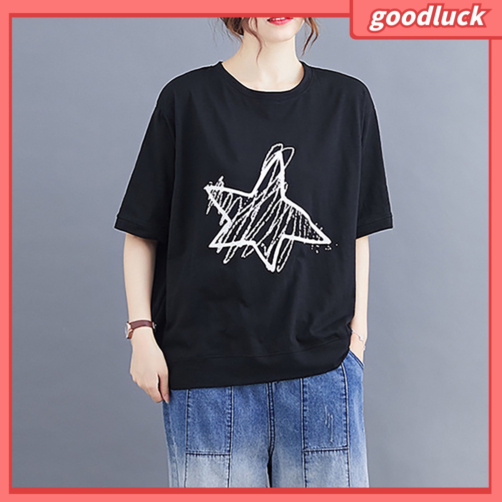 Áo Thun Cotton Tay Ngắn Cổ Tròn In Hình Ngôi Sao Thời Trang Mùa Hè Cho Nữ