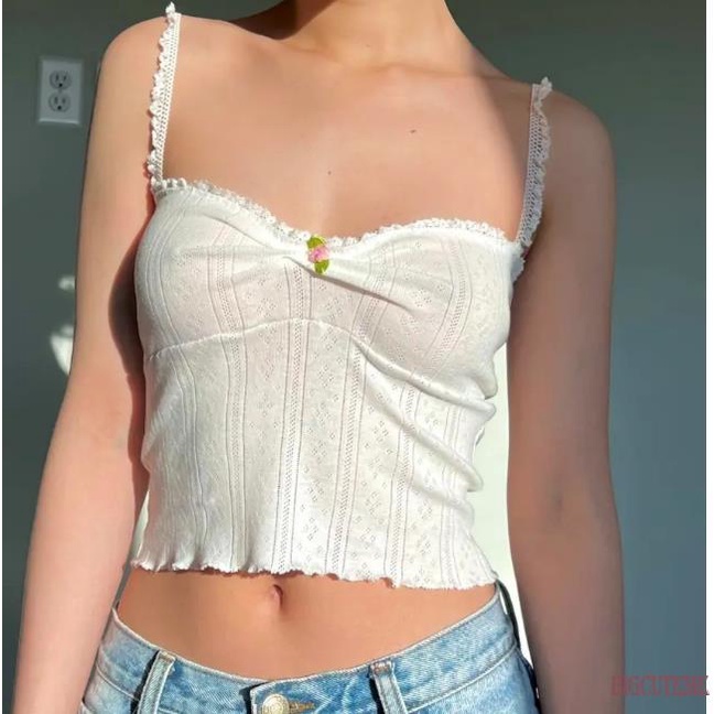 Áo Croptop Sát Nách Phối Ren Hở Lưng Thời Trang Mùa Hè Cho Nữ