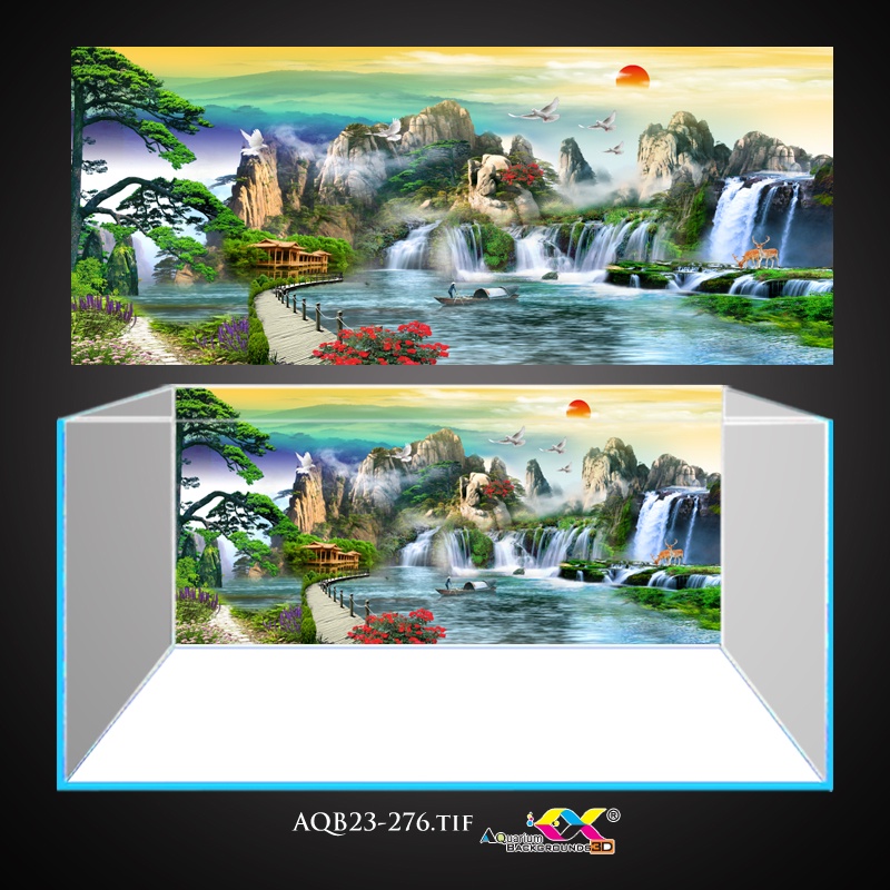 Tranh 3D Koifish - Tranh 3D dán bể cá - Phong cảnh siêu đẹp - Nét - Keo sẵn mặt trước