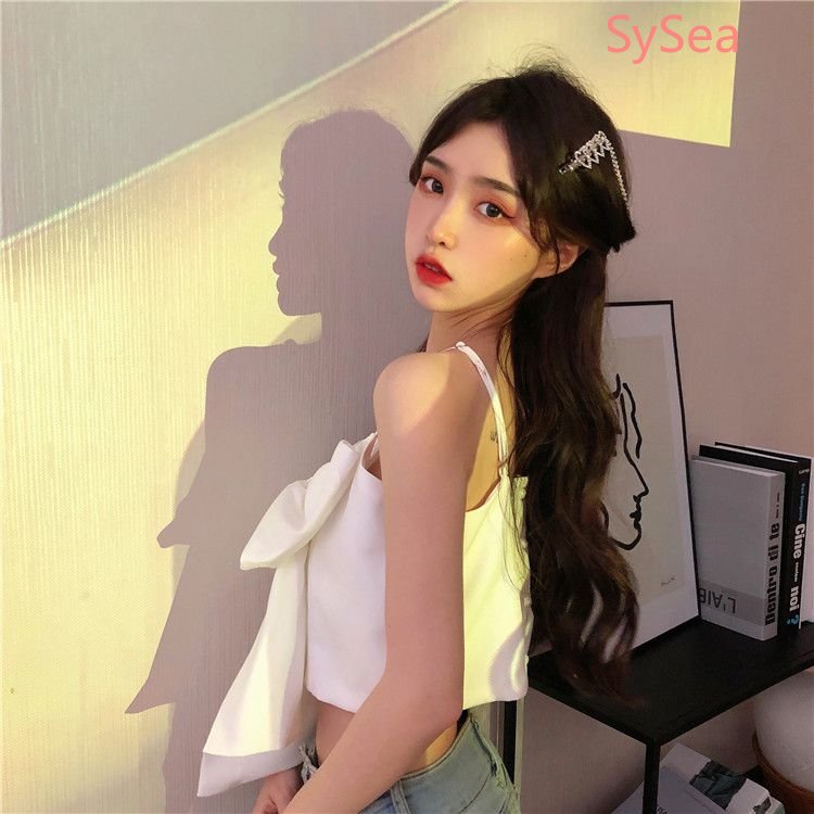 Áo Hai Dây Dệt Kim Đính Nơ Thời Trang Mùa Hè Hàn Quốc Cho Nữ