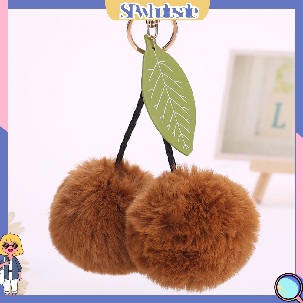 <SPwholesale> Móc Khóa Quả Cherry Giả Lông Xù Mềm Mại Dễ Thương