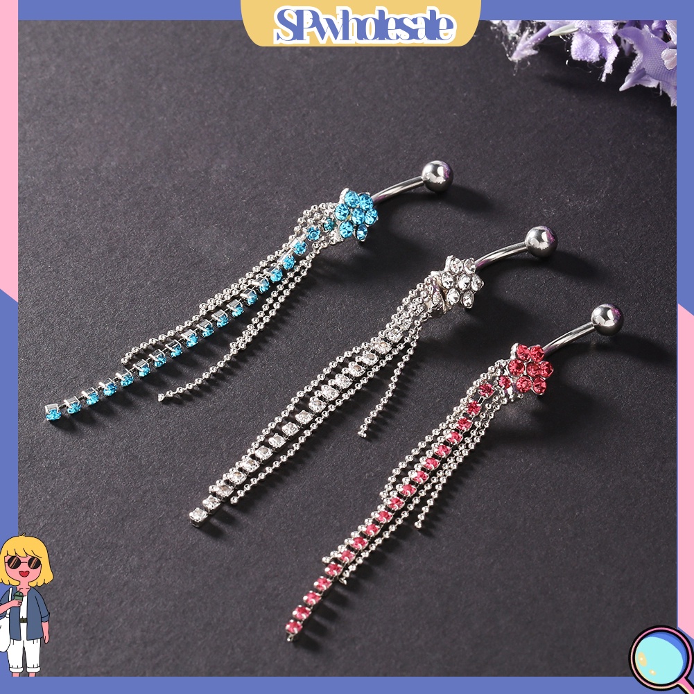 &lt;SPwholesale&gt; 1 Khuyên Rốn Đính Đá Tua Rua Thời Trang