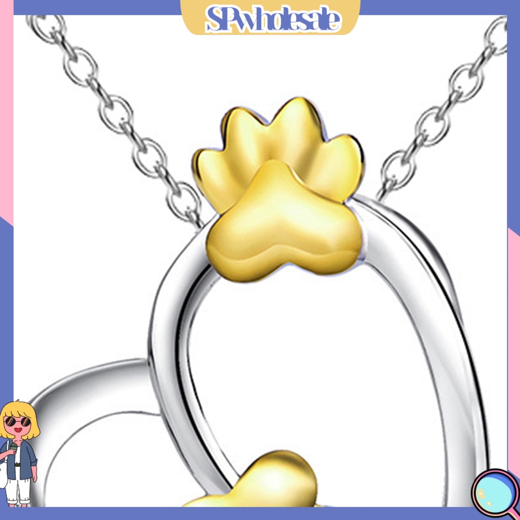 &lt;SPwholesale&gt; Vòng cổ Mạ Bạc Mặt Hình Dấu Chân Cún Đính Đá Thời Trang Cho Nữ