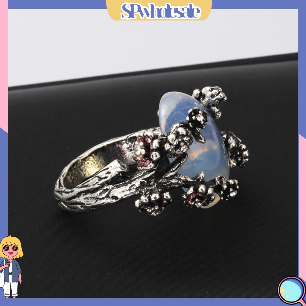 <SPwholesale> Nhẫn Đính Đá Oval Rỗng Phong Cách Retro Thời Trang Nữ Phổ Biến