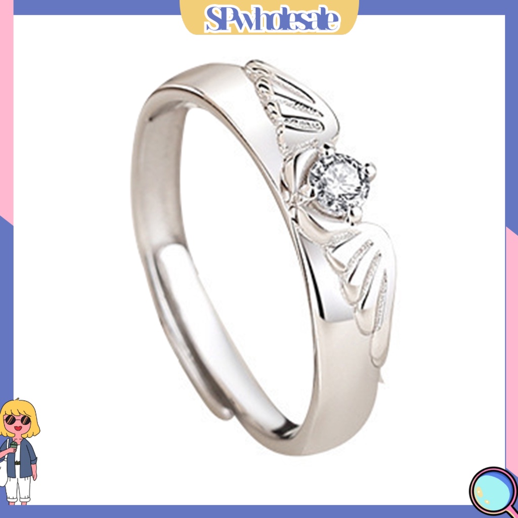 <SPwholesale> Nhẫn Đính Đá Zircon Mạ Điện Sáng Bóng Trang Trí Cánh Thiên Thần Quỷ Quà Tặng Cho Cặp Đôi