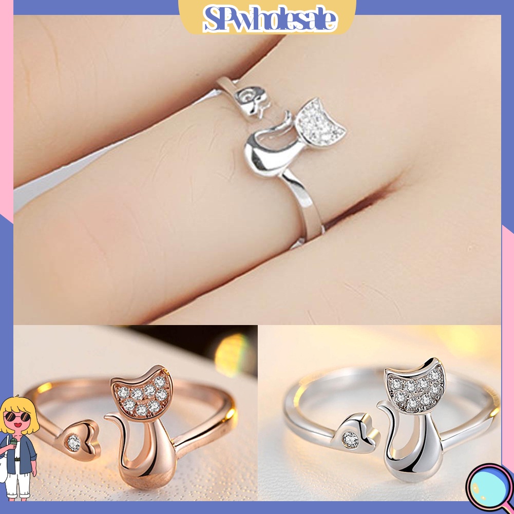<SPwholesale> 1 Nhẫn Hở Hình Mèo Đính Đá Dễ Thương