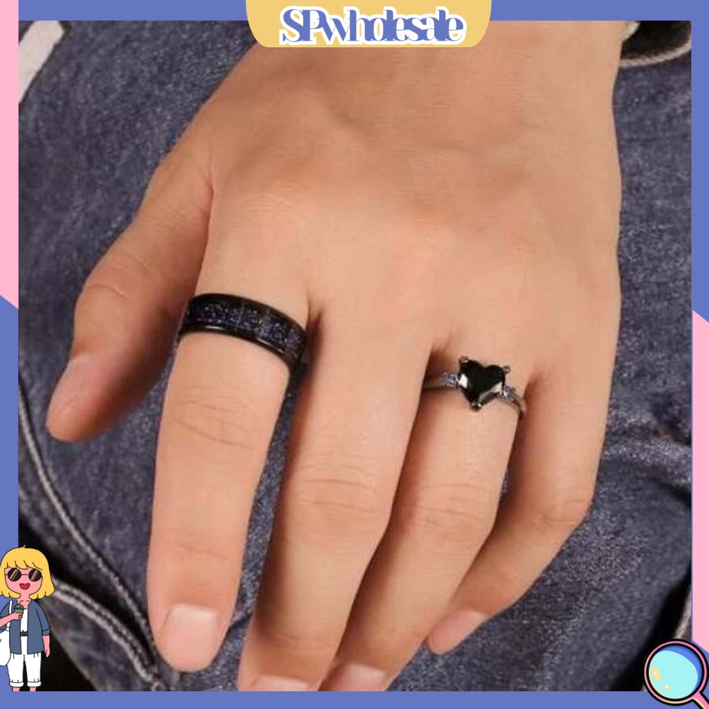 &lt;SPwholesale&gt; Bộ 2 Nhẫn Hợp Kim Đính Đá Hình Trái Tim Màu Xanh Dương Cho Cặp Đôi