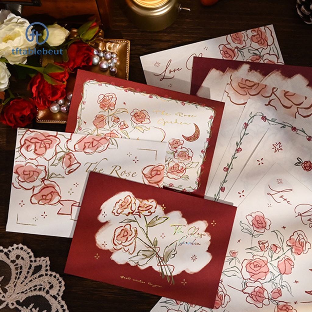 1 Bộ Phong Bì Bằng Giấy Không Phai In Họa Tiết Hoa &amp; Chữ Lãng Mạn Cho Nữ