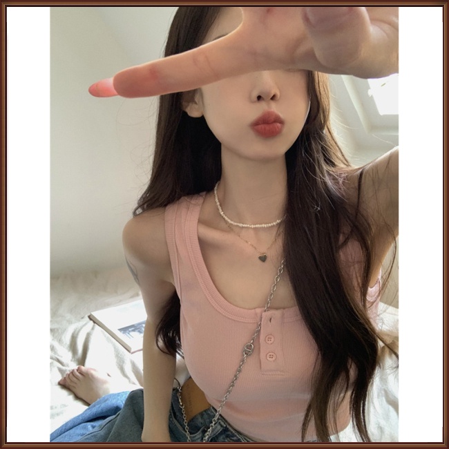 Áo Croptop Dệt Kim Không Tay Cổ Chữ U Màu Sắc Đơn Giản Cho Nữ