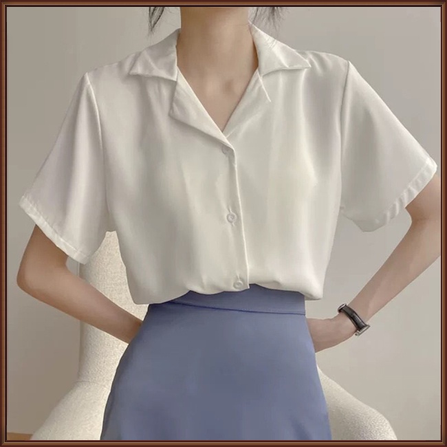 Áo Sơ Mi Voan Tay Ngắn Cổ Chữ V Màu Sắc Đơn Giản Thanh Lịch Thời Trang Cho Nữ