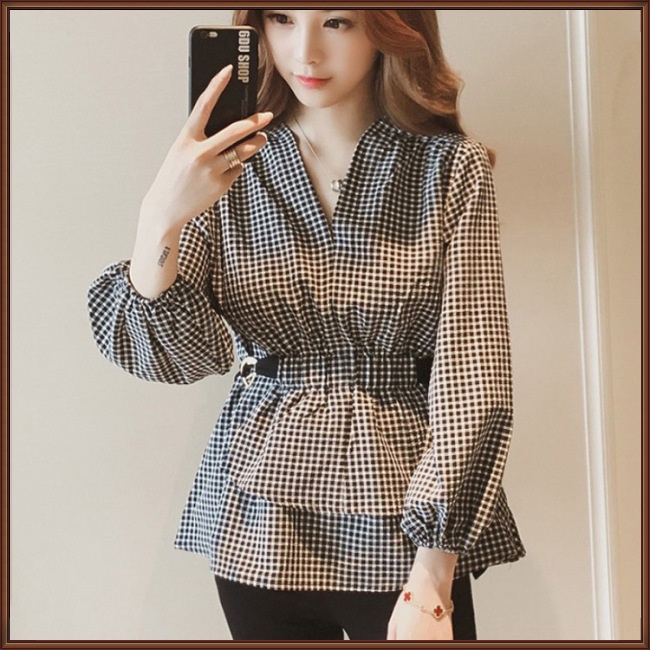 Áo Sơ Mi Tay Dài Cổ Chữ V Họa Tiết Kẻ Sọc Thời Trang Dành Cho Nữ