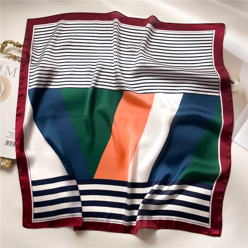 Khăn Choàng Lụa Kẻ Sọc Hình Vuông Đơn Giản Thời Trang Cho Nữ