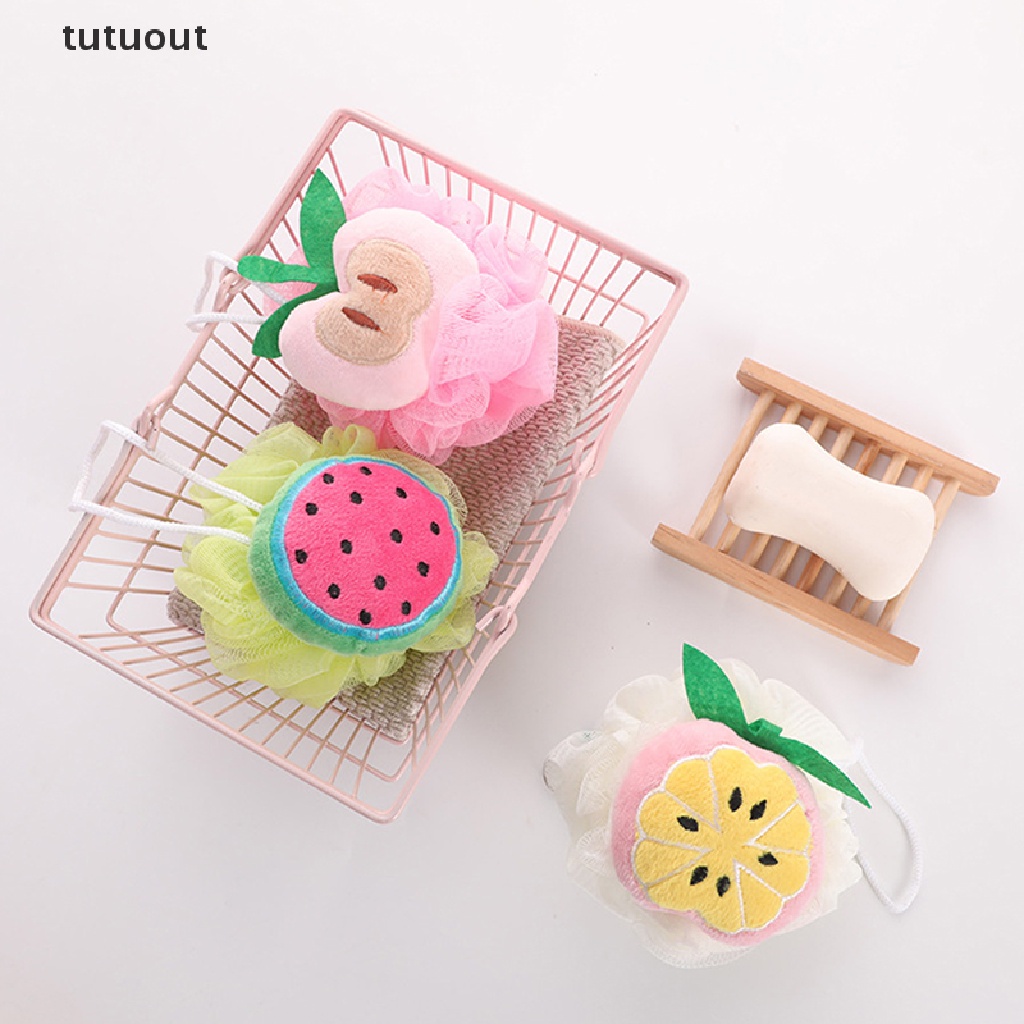 1 Bông Tắm Bằng Xơ Mướp Nhiều Màu Sắc Họa Tiết Trái Cây Dễ Thương