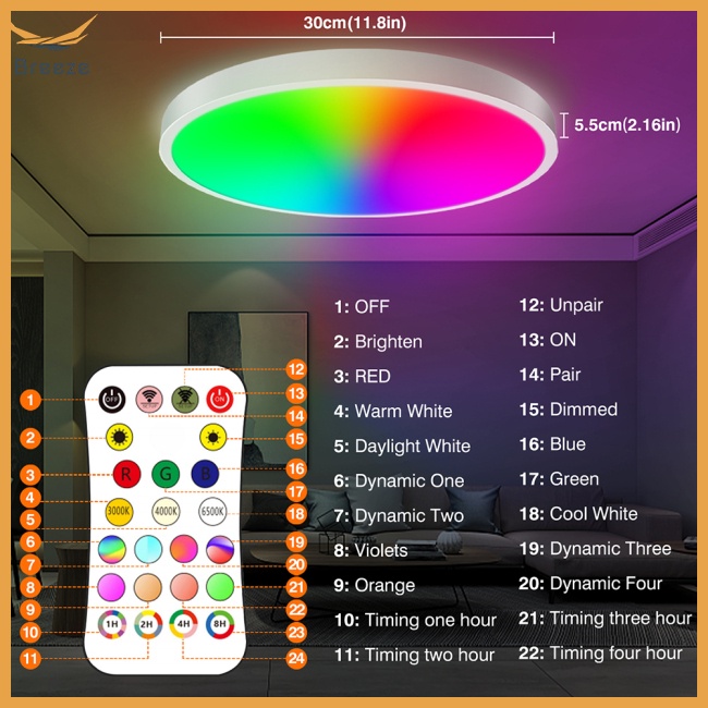 Đèn Led Tròn Thông Minh Điều Chỉnh Được Độ Sáng Kết Nối Wifi Kèm Điều Khiển Từ Xa Trang Trí Trần Nhà