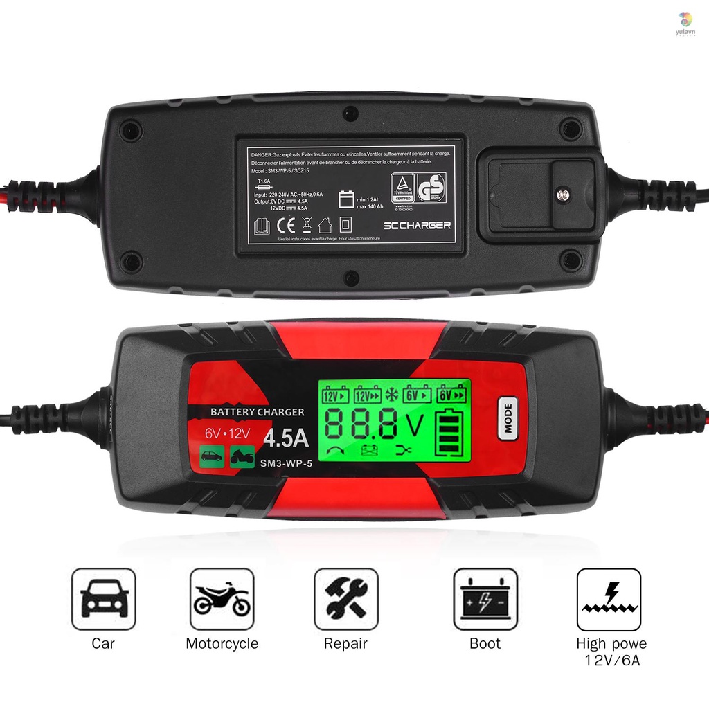 Thiết Bị Sạc Pin Tự Động Thông Minh 6V / 12V 4Amp Màn Hình LCD Cho Xe Hơi / Tàu Thuyền