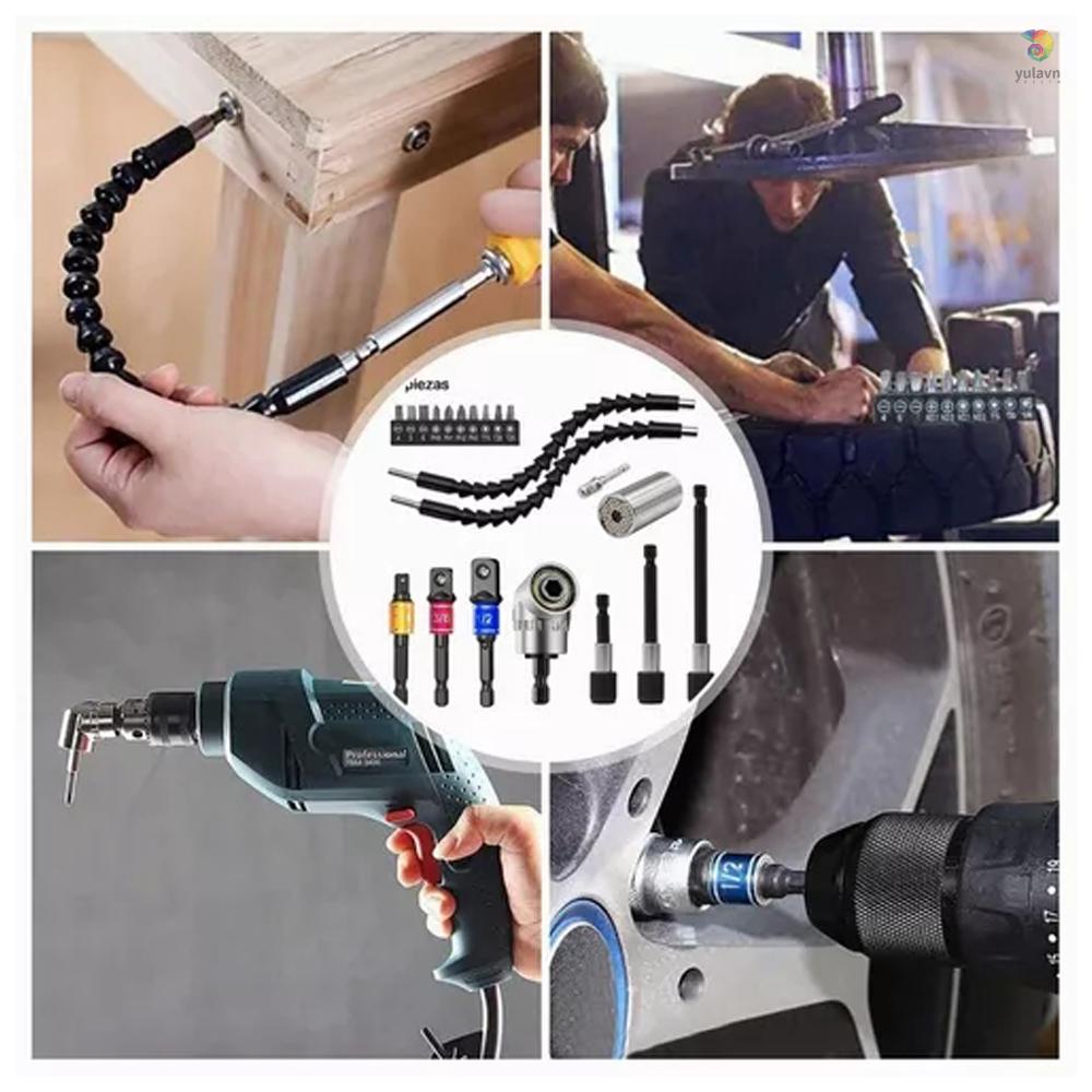 Bộ 21 Mũi Khoan Mở Rộng Linh Hoạt Kèm 105 Độ yala° Bộ Đầu Nối Dài Mũi Khoan + Giá Đỡ 1 / 2 3 / 8 1 / 4 inch Thông Dụng