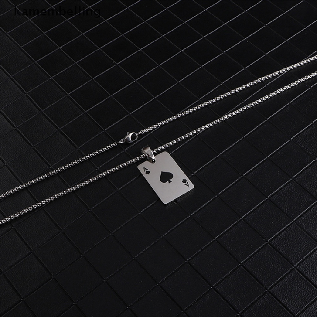 Vòng cổ Thép Titan Mặt Thẻ Bài Poker Lucky Ace of Spades Màu Đỏ Đen Bạc Cho Nam