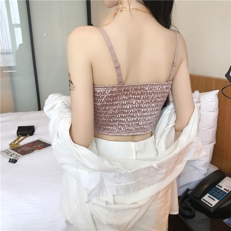 Áo Tank Top Ngắn Vải Satin Mỏng Cổ Chữ V Khoét Sâu Có Miếng Đệm Ngực Gợi Cảm Cho Nữ