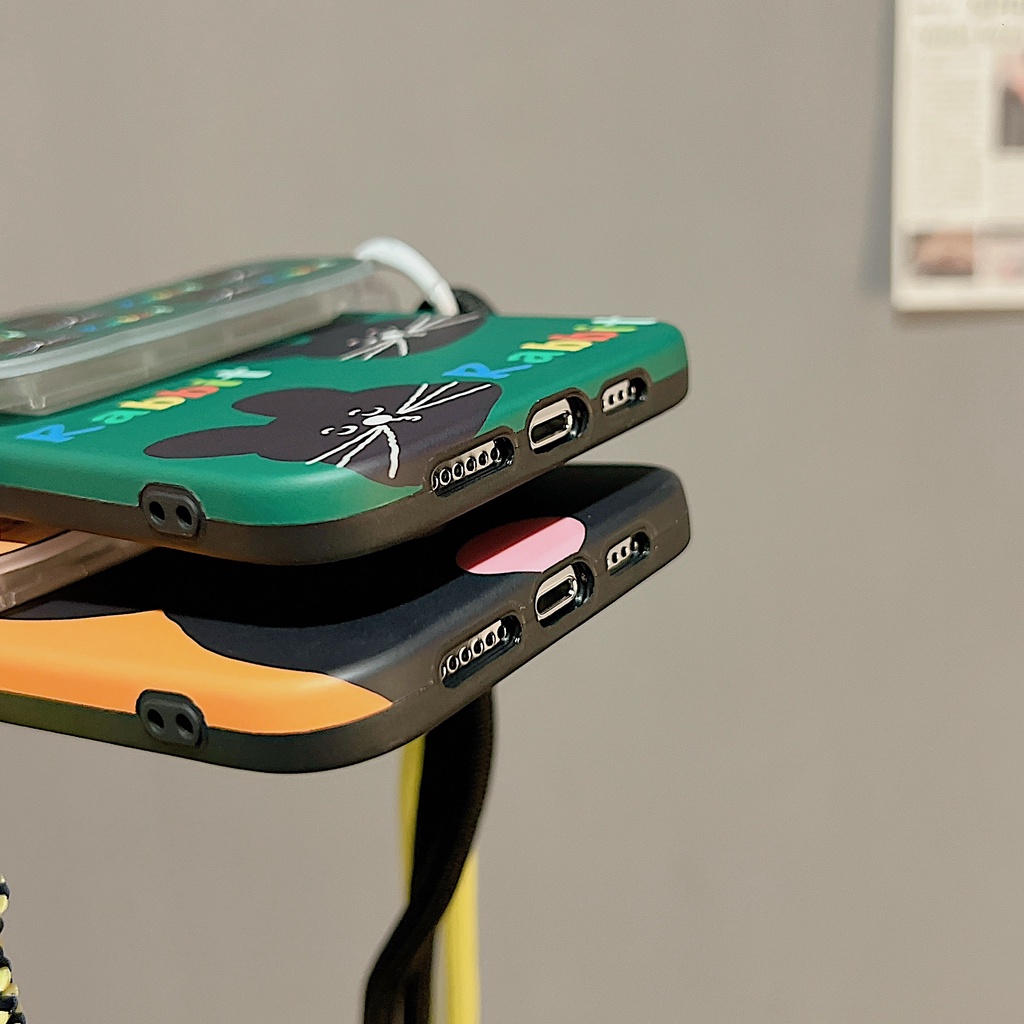 Ốp Điện Thoại TPU Dẻo Họa Tiết Chú Thỏ Đen Kèm Kẹp Chống Rơi Cho iphone 12 14 13 11 Pro Max