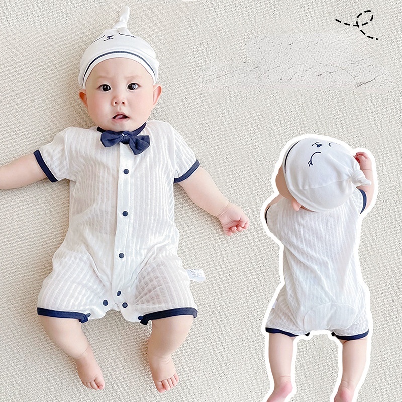 Áo Liền Quần Bằng Cotton Tay Ngắn Thoáng Khí Thoải Mái Cho Bé Sơ Sinh 2764