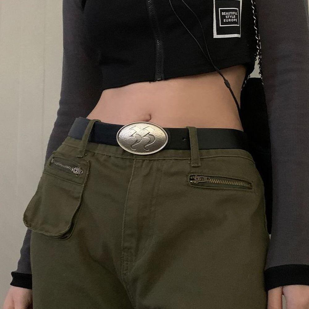 Thắt Lưng Da PU Khóa Oval In Chữ Phong Cách Punk Thời Trang Cho Nam Và Nữ