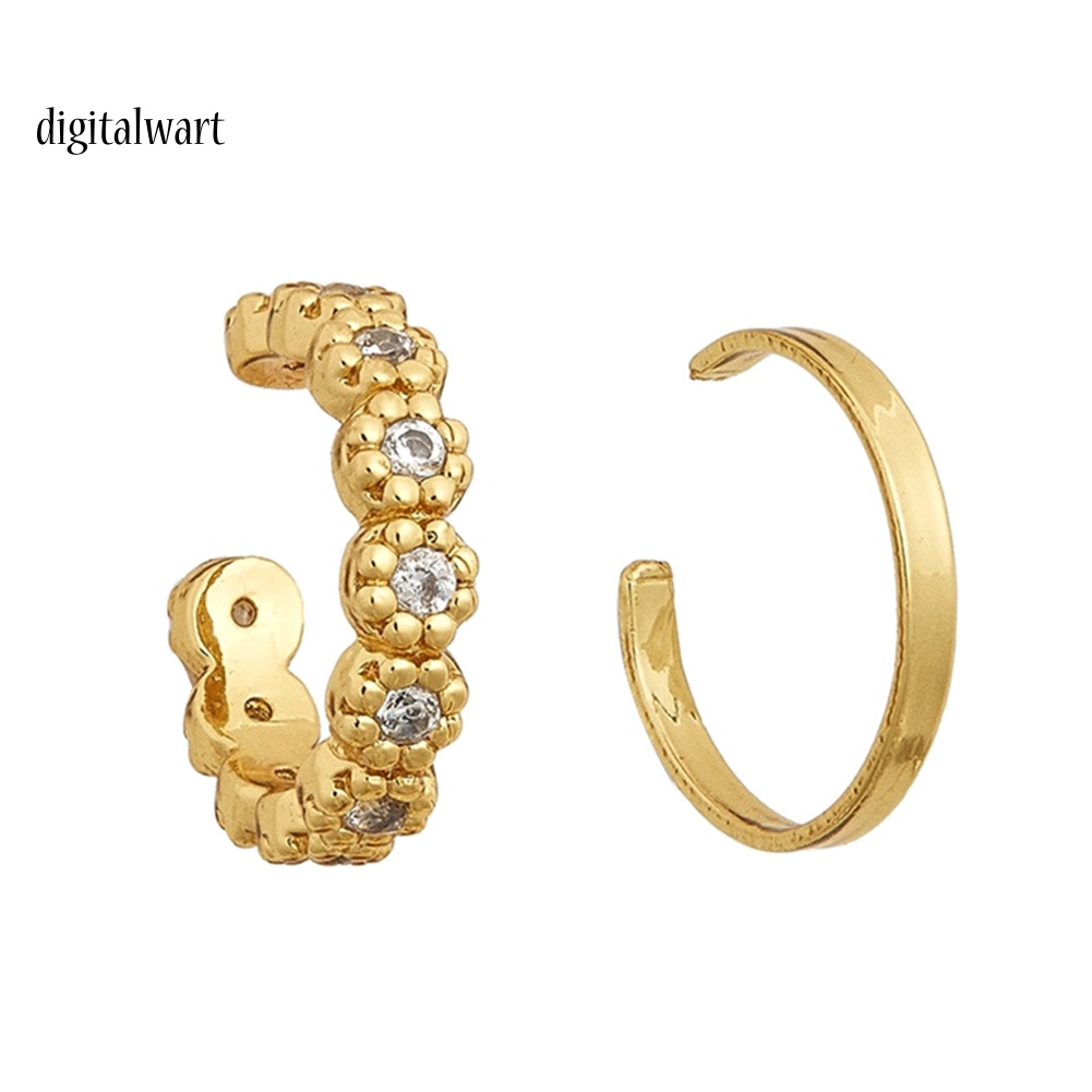 Kỹ Thuật Số| Set 2 Khuyên Vành Tai Chữ C Đính Đá Thời Trang Cho Nữ