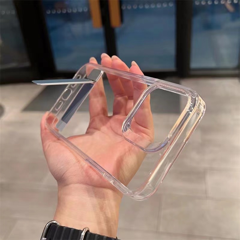 Ốp Điện Thoại iPhone 14 13 12 11 Pro max 14 plus PC case ốp lưng điện thoại iphone 14 13 12 11 promax PC acrylic Cứng Trong Suốt Viền Mềm Chống Trượt Có Giá Đỡ Kim Loại Sang Trọng Cho ốp lưng iP 11 12 13 14 Pro max plus