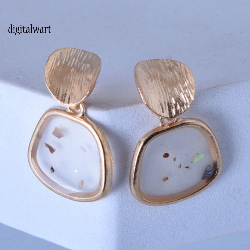 Kỹ Thuật Số| 2 Bông Tai Vỏ Sò Hình Vuông Bằng Hợp Kim Phong Cách Retro Dành Cho Nữ