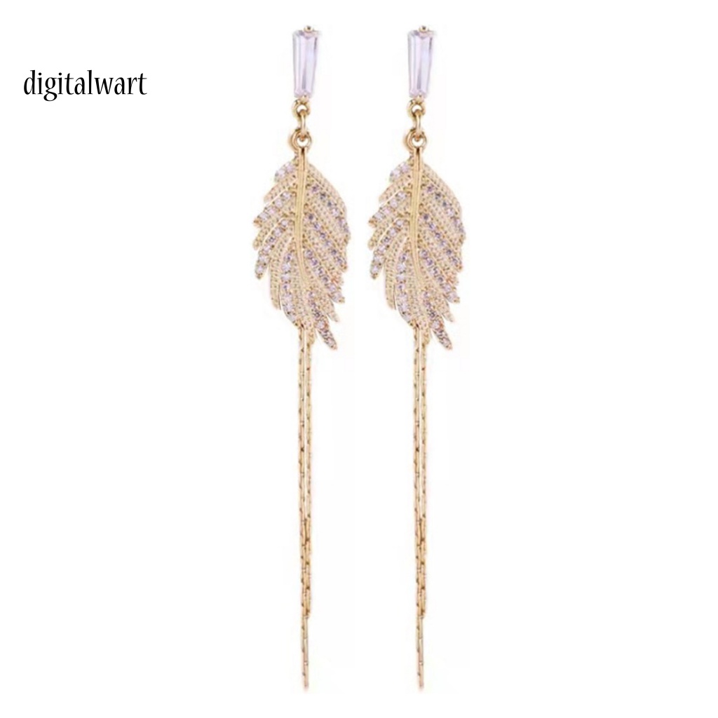 Kỹ Thuật Số| 1 Đôi Bông Tai Dáng Dài Hình Chiếc Lá Đính Đá Sáng Bóng Dành Cho Nữ
