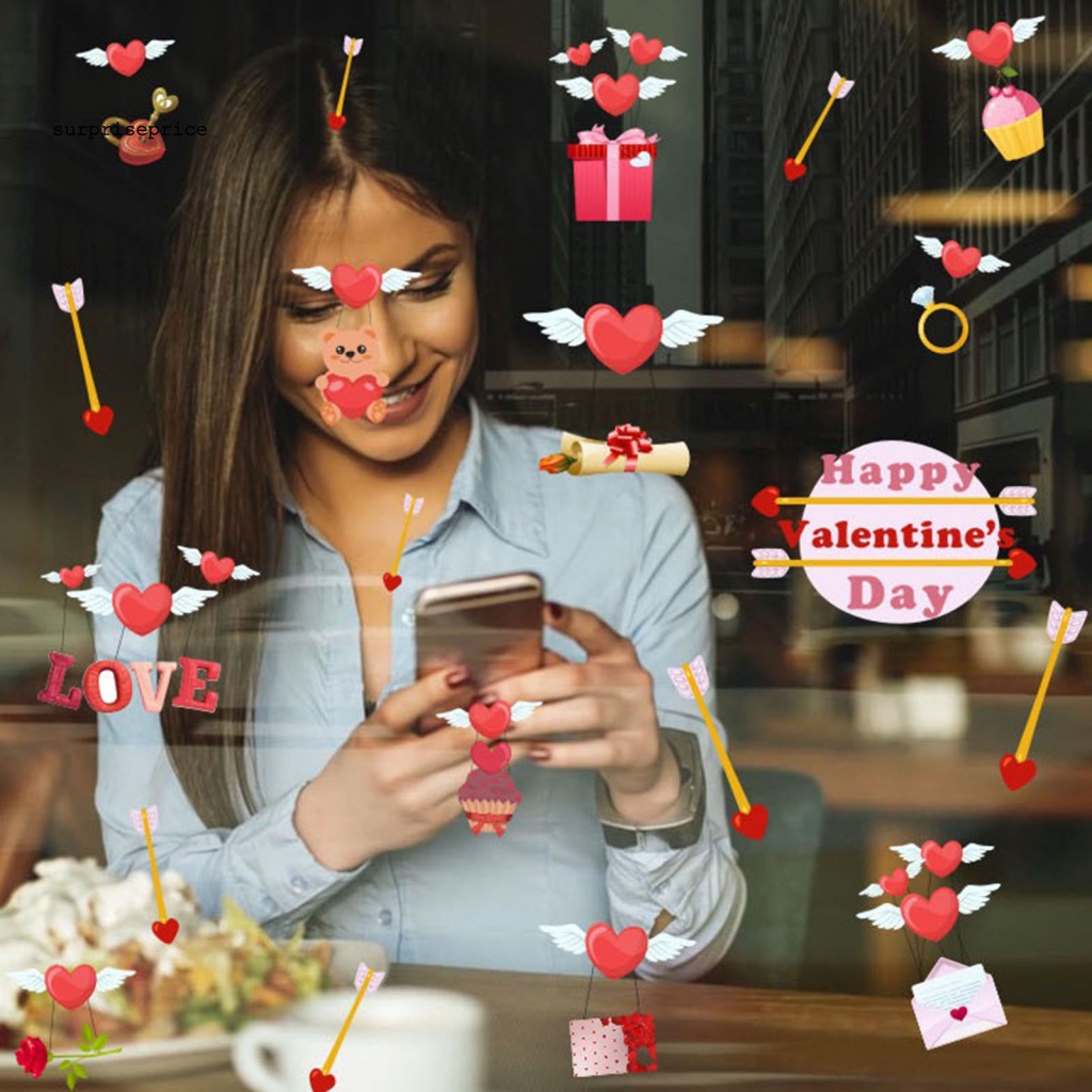 Sticker Dán Cửa Sổ Bằng PVC Chống Ẩm Không Phai Họa Tiết Trái Tim Hoạt Hình 3D DIY