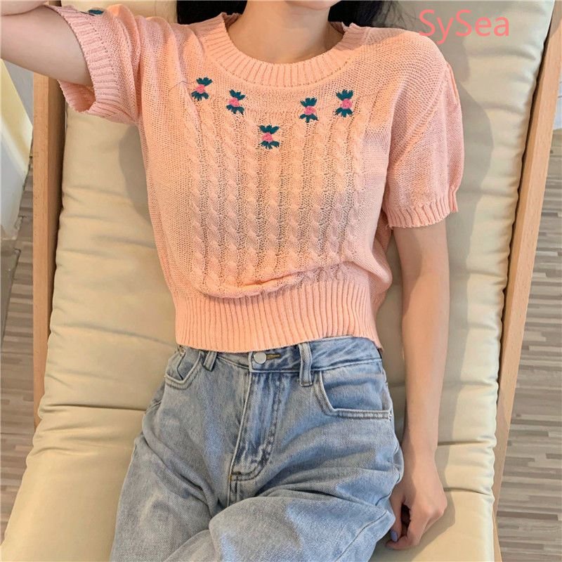 Áo Dệt Kim Thêu Hoa Phong Cách Hàn Quốc Gợi Cảm Cho Nữ