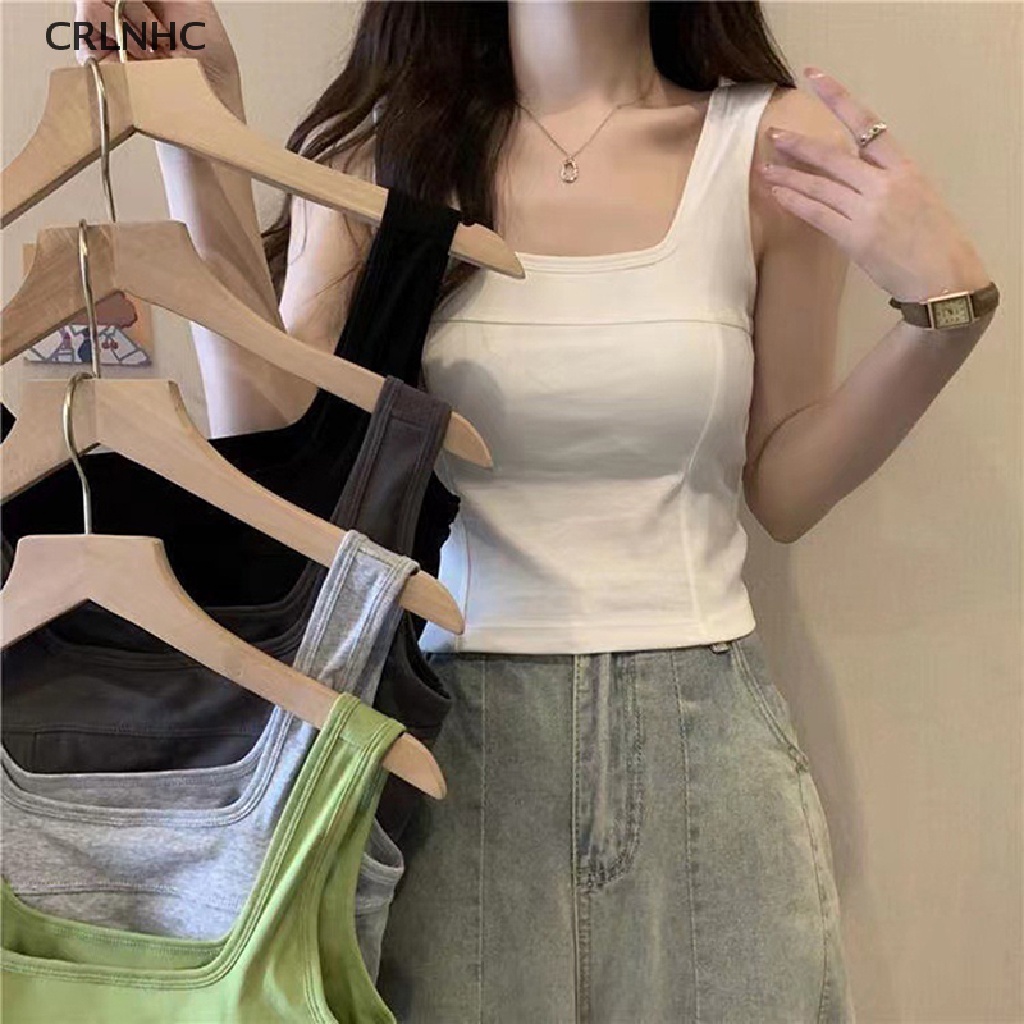 CRLNHC Áo Hai Dây Cổ Vuông Màu Trơn Hở Lưng Thời Trang Mùa Hè Quyến Rũ Cho Nữ