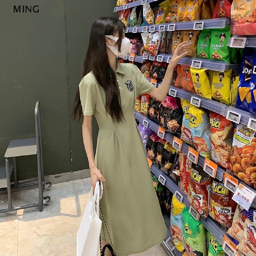 Đầm Tay Ngắn Cổ Bẻ Dáng Chữ A Thời Trang Mùa Hè Xinh Xắn Cho Nữ