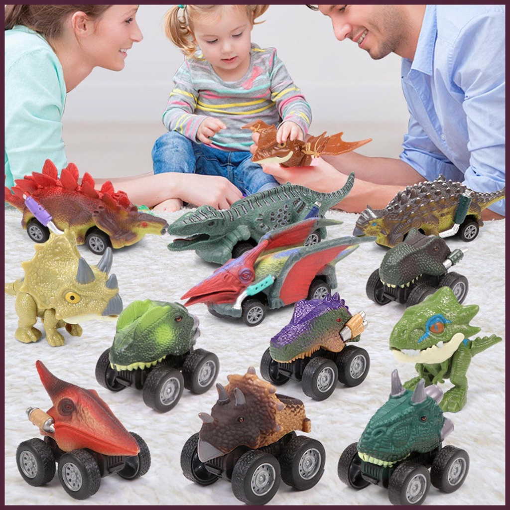 Mô Hình Khủng Long Dino Xe Hơi Có 10 Xe Kéo Sau Lưng Để Trang Trí Vườn Nhà