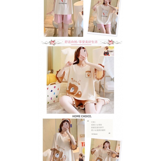 Bộ Đồ Ngủ Tay Ngắn Chất Cotton Mỏng Thời Trang Mùa Hè Dễ Thương Cho Nữ