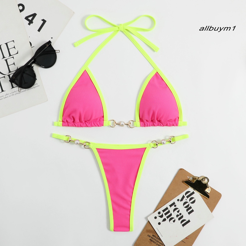 Bộ Bikini 2 Mảnh Hở Lưng Màu Sắc Tương Phản Cho Nữ