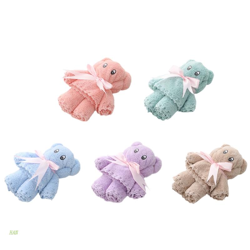 Khăn Tắm Lông Cừu San Hô Thấm Hút Tốt Hình Gấu Dễ Thương
