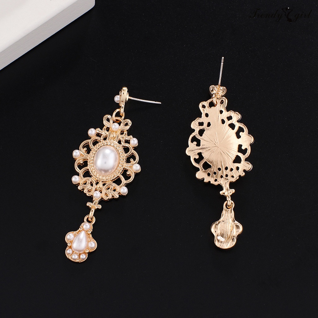 1 Đôi Bông Tai Đính Ngọc Trai Nhân Tạo Họa Tiết Hình Học Phong Cách Hoàng Gia Thời Trang