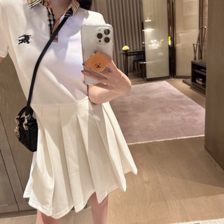 Burberry TikTok popular belly-covering classic stitching embroidered LOGO pleated hundred arch dress casual dress