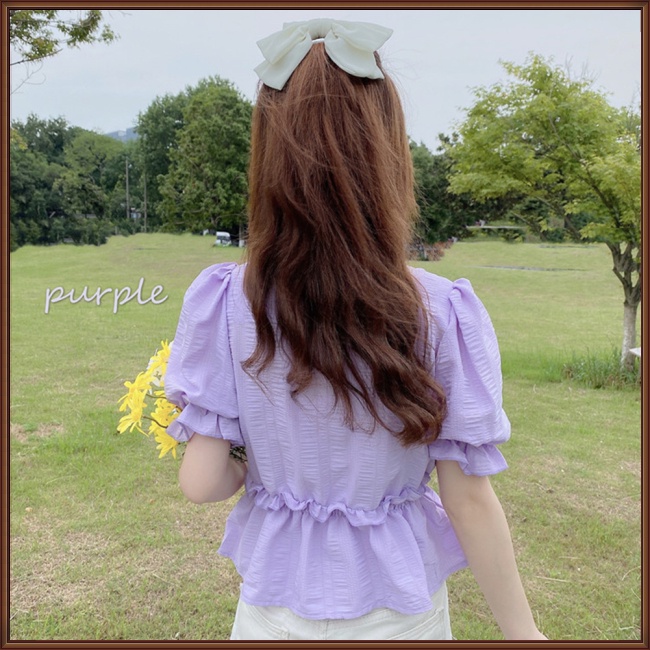 Áo Kiểu Tay Phồng Cổ Chữ V Phối Ren Thắt Nơ Màu Sắc Ngọt Ngào Thời Trang Cho Nữ