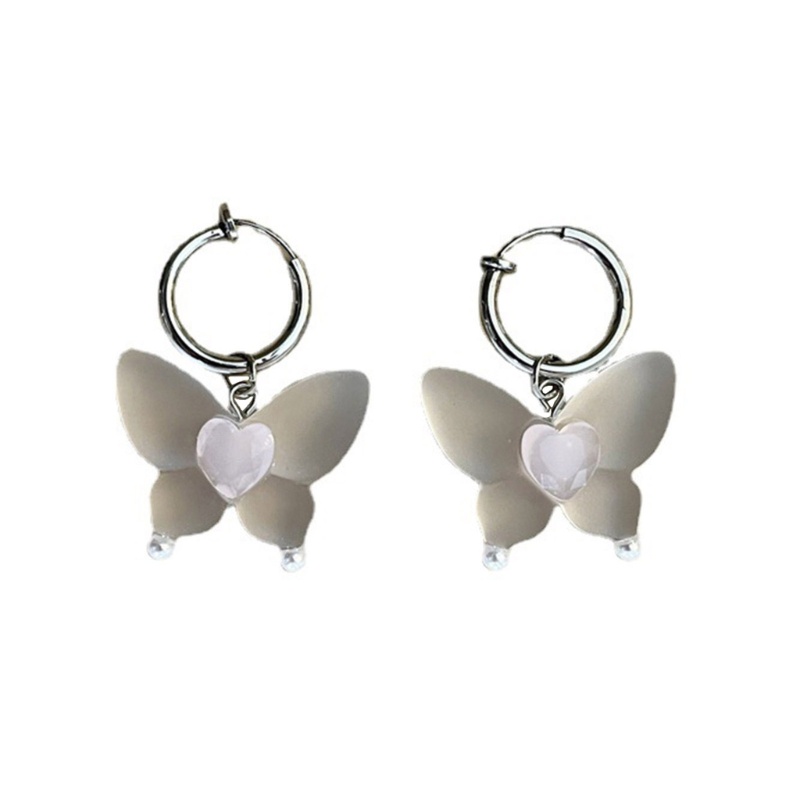 1 Cặp Bông Tai Dáng Dài Mặt Hình Trái Tim / Bướm Màu Hồng Xinh Xắn