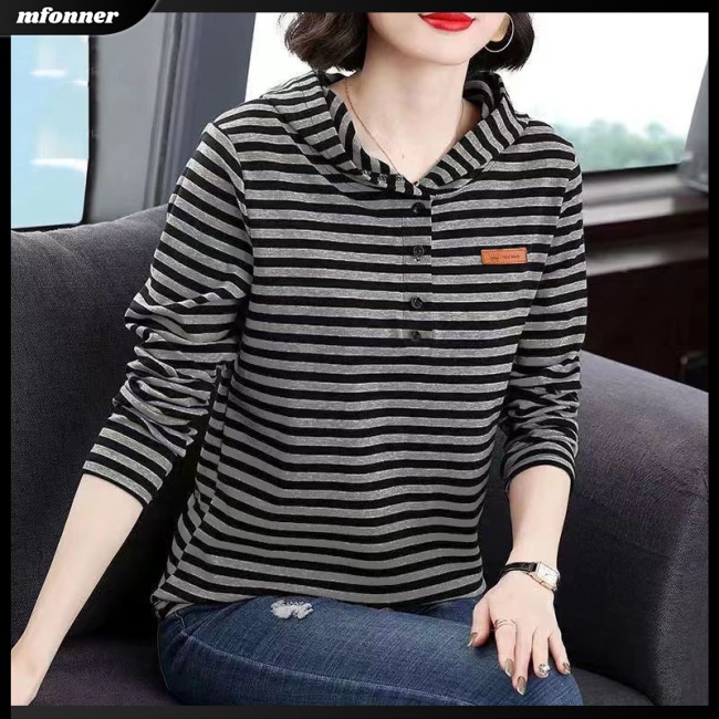 Áo Hoodie Tay Dài Dáng Rộng Họa Tiết Kẻ Sọc Thời Trang Cho Nữ