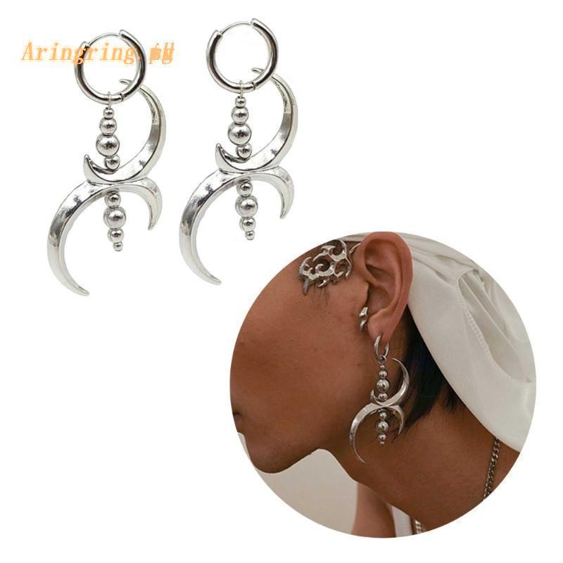 Bông Tai Hình Bán Nguyệt Bằng Kim Loại Phong Cách Hip Hop Thời Trang